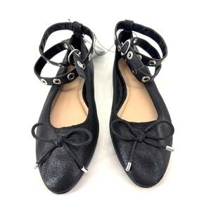 NWT Forever 21 Grommet Ankle Straps Ballet Flats Size 7 Black Shimmer NEW